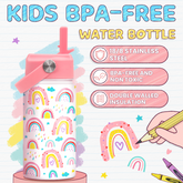 Rainbow Water Bottle - Kids Water Bottle with Straw Lid - 12 Oz Insulated Stainless Steel Water Bottles for Toddlers Kid Girl - Travel Cup for School Sports